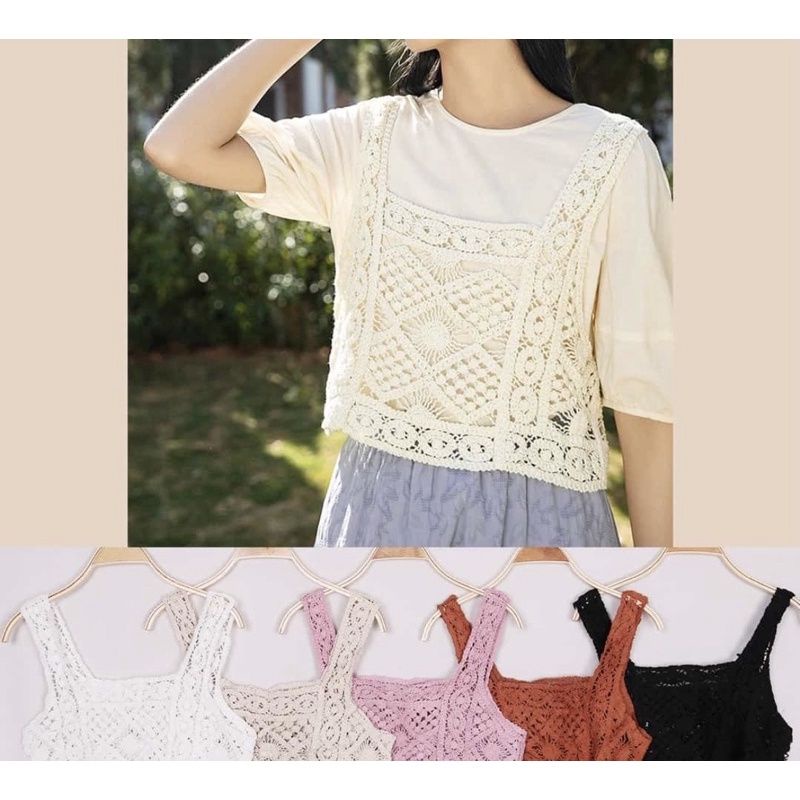 ROMPI RAJUT LACE VEST RENDA LACE CROP TOP MOTIF CORAK