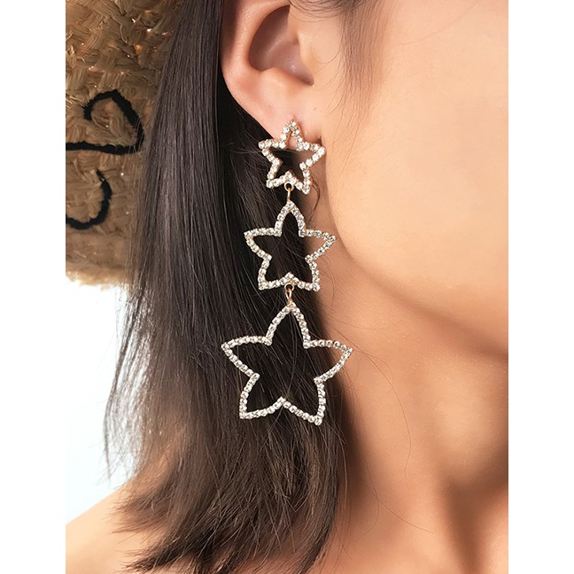 LRC Anting Tusuk Fashion Gold Openwork Star Diamond Earrings F87904