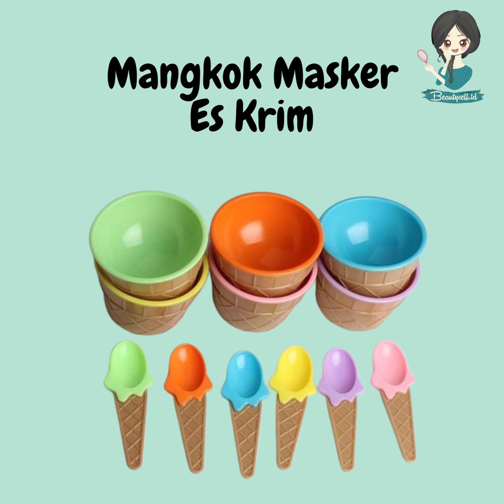 Set Sendok + Mangkok Es Krim Mangkok Masker Ice Cream Bowl Set Plastik Cute Cone