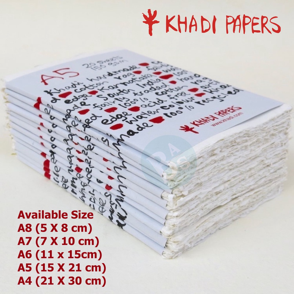 

Khadi White Rag Paper Packs 150g / A8 +7 + A6 + A5 + A4