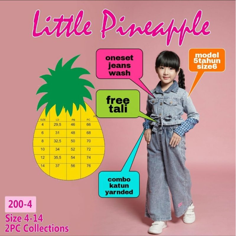 (LP.200-4) LITTLE PINEAPPLE Setelan Kulot Jeans Size 4-8th