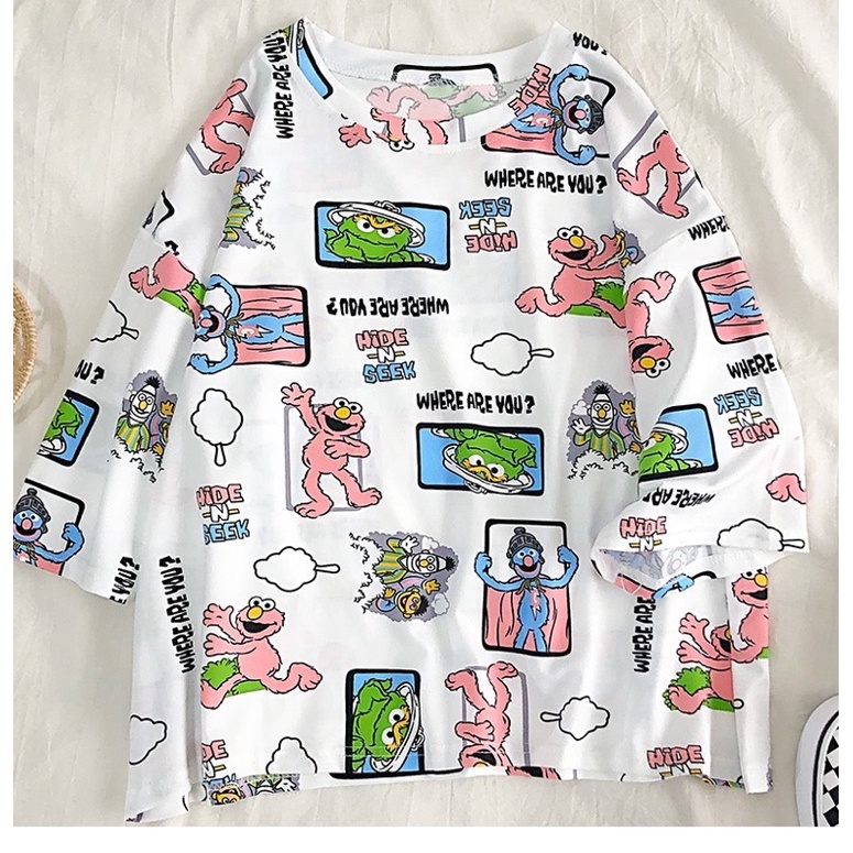 Oversize Tee Tshirt Model Longgar Untuk Wanita Motif Elmo