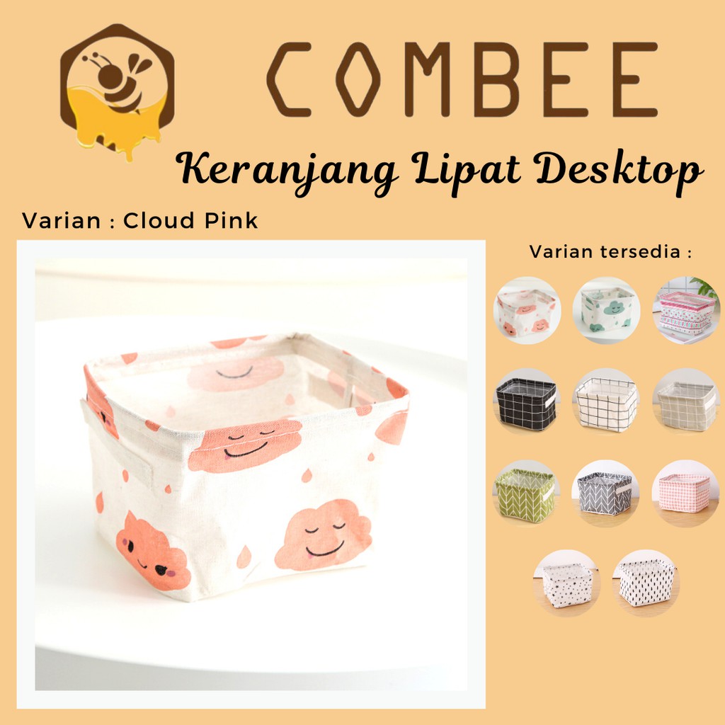 Keranjang Lipat Desktop Multi Fungsi / Cotton Linen / Praktis