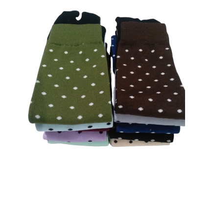 3 PASANG RANDOM KAOS KAKI JEMPOL WANITA MUSLIMAH MOTIF POLKADOT BAHAN NILON SUPER LEMBUT TERLARIS