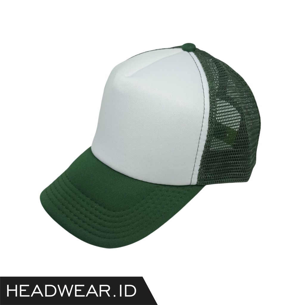 Topi Jaring Trucker Army-Putih-Army Polos Dewasa Premium