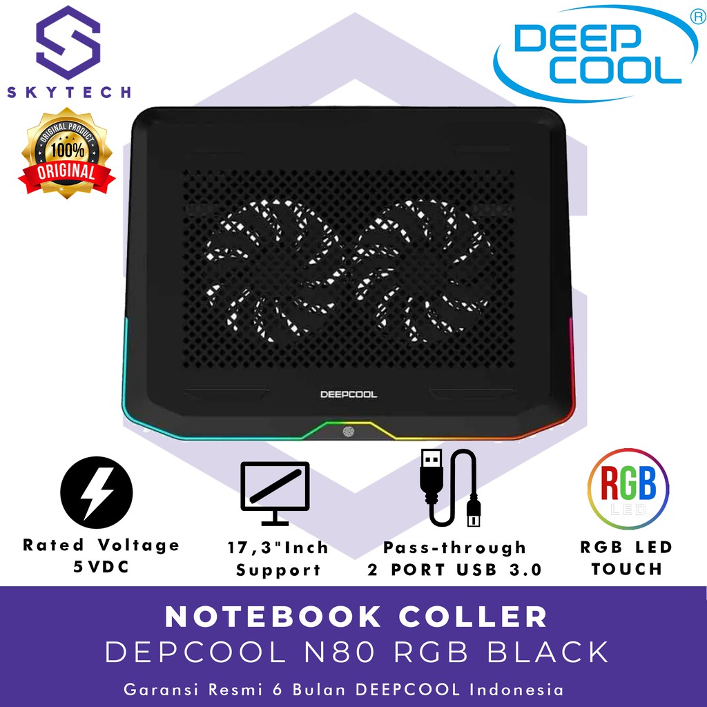 DEEPCOOL N80 RGB PENDINGIN LAPTOP/ALAS LAPTOP KIPAS/COOLING PAD GAMING