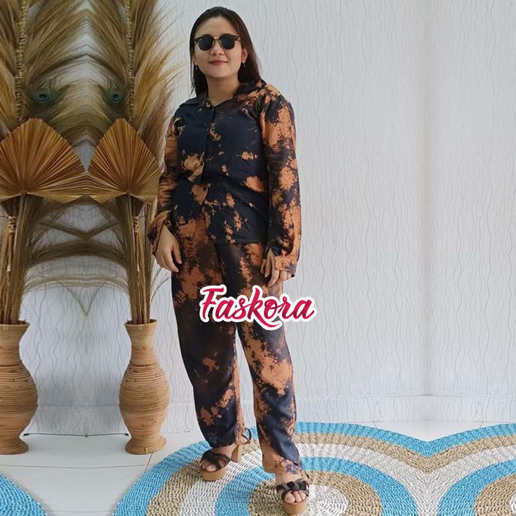 Set Kemeja Tie dye Wanita Lengan Panjang STN13 / Kemeja Tie dye Wanita Lengan Panjang Jumbo