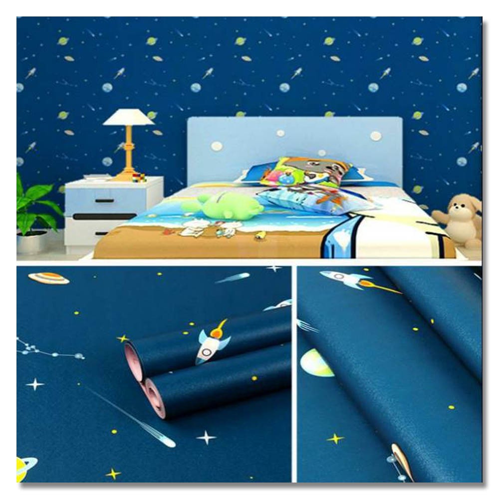 (PROMO) Gudang 10 Meter Wallpaper Dinding Kamar Tidur Motif Rocket / Anti Air 45 CM x 10 Meter Bahan PVC Premium (SUDAH ADA LEM)