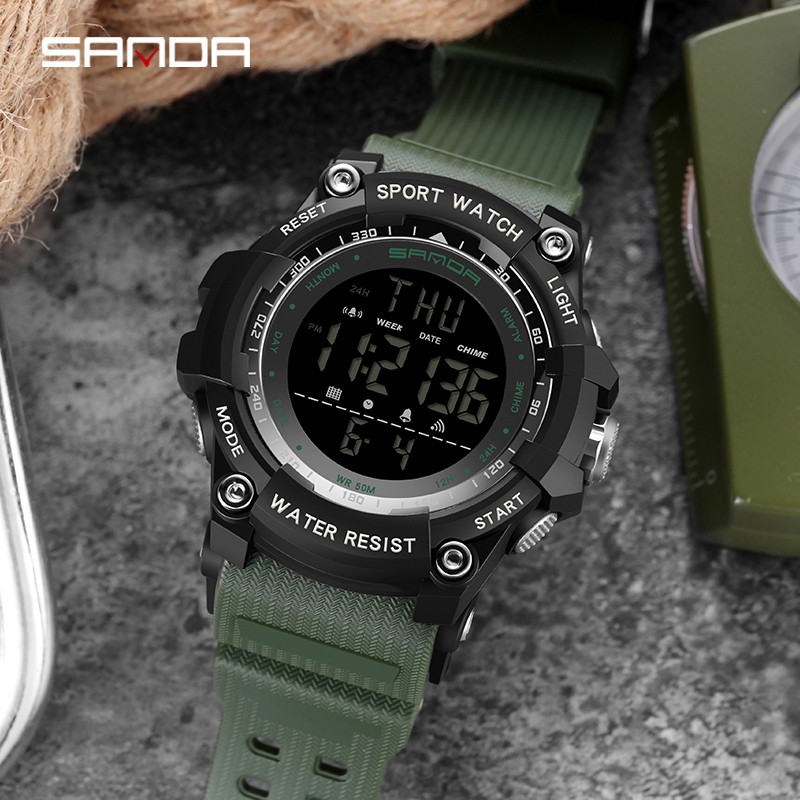 SANDA 2016 Jam Tangan Pria Digital Sport Shockproof Tali Rubber Anti air WATCHKITE WKOS