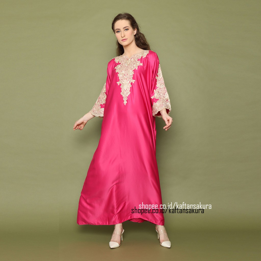 Kaftan Wanita Bordir Pesta Warna Hitam Putih Pink Bahan Satin Modern Cantik Murah Terbaru Grab Gojek