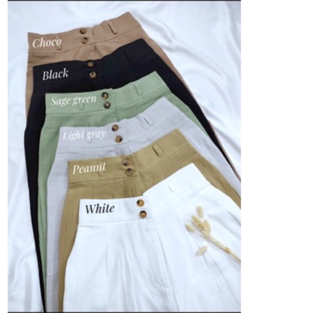 Celana kulot Highwaist / Celana kulot panjang wanita katun linen / celana wide leg hitam