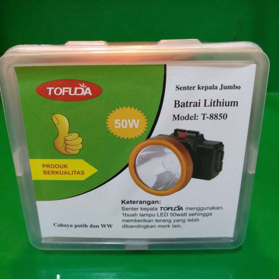 Senter Kepala TOFUDA T-8850  50 wat besar Cahaya putih-dan kuning 1 led senter jumbo