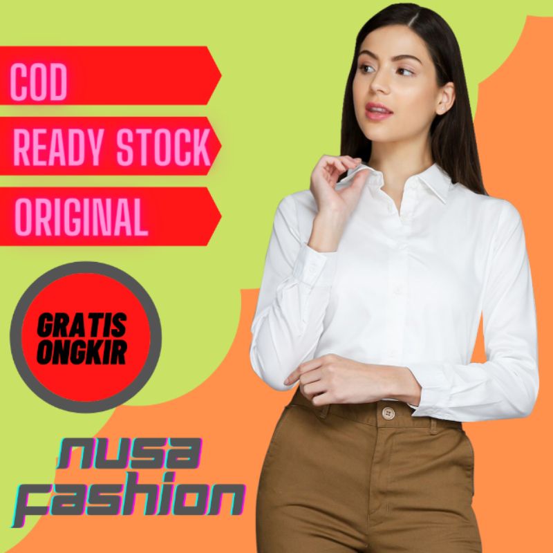 HEM KEMEJA WANITA LENGAN PANJANG POLOS BASIC KOREA GAYA TRENDY KEKINIAN - NUSA