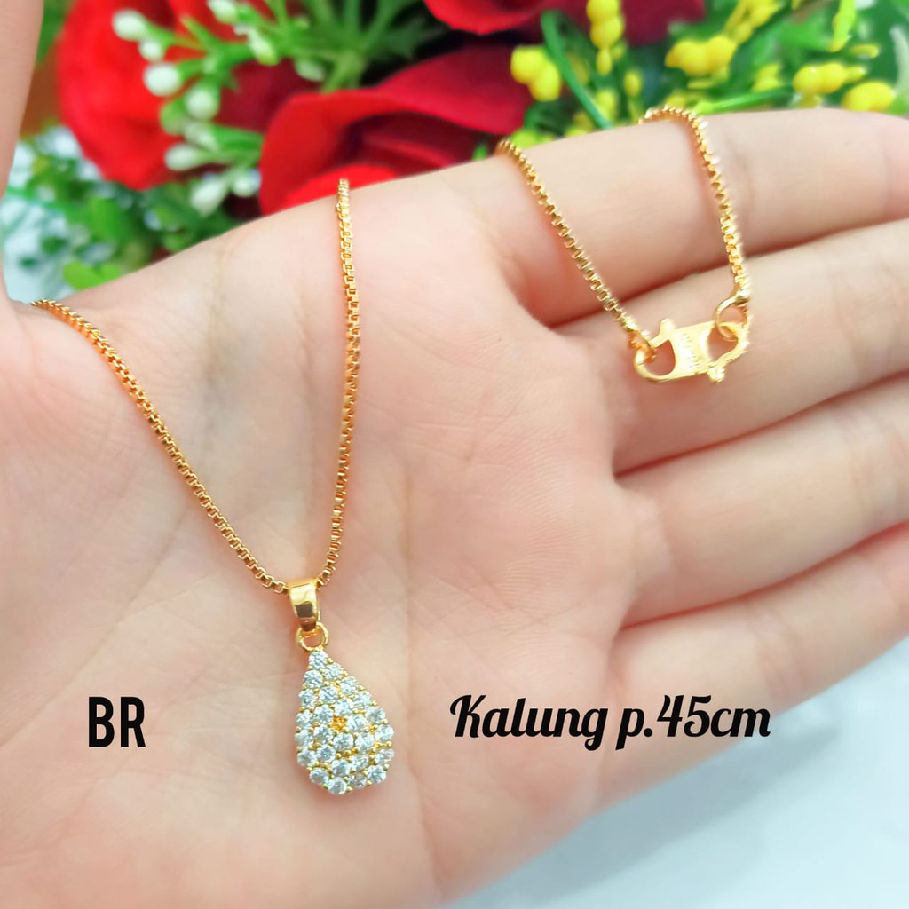 Kalung Liontin Labu full permata zircon kualitas terbaik perhiasan wanita Gold lapis emas mewah