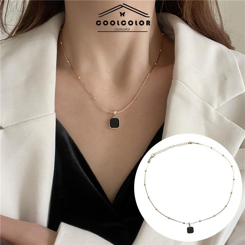 COD Kalung Wanita  High-end Geometris Persegi Liontin Drop Minyak  Fashion Kepribadian Desain Niche- cl