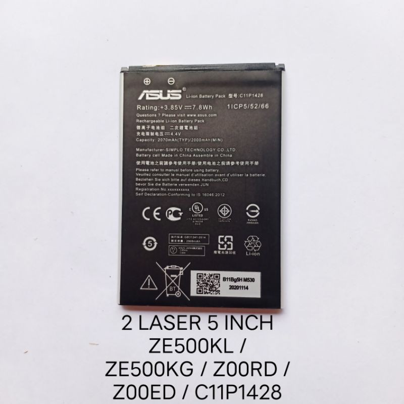 Baterai Asus Zenfone 2 Laser 5 inch ZE500KL . ZE500KG Z00RD Z00ED C11P1428 Batre Batteray Batray