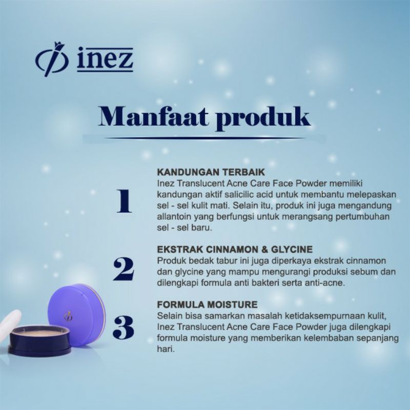 INEZ Translucent Acne Care Face Powder / Bedak Tabur Untuk Wajah Berjerawat