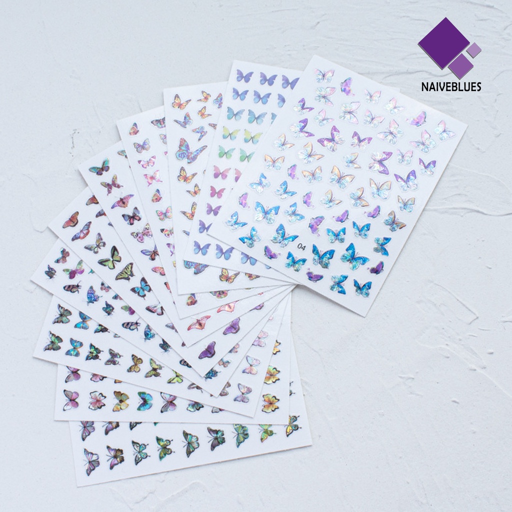 Naiveblue &gt; Stiker Kuku Motif Kupu-Kupu Tahan Air Untuk Nail Art