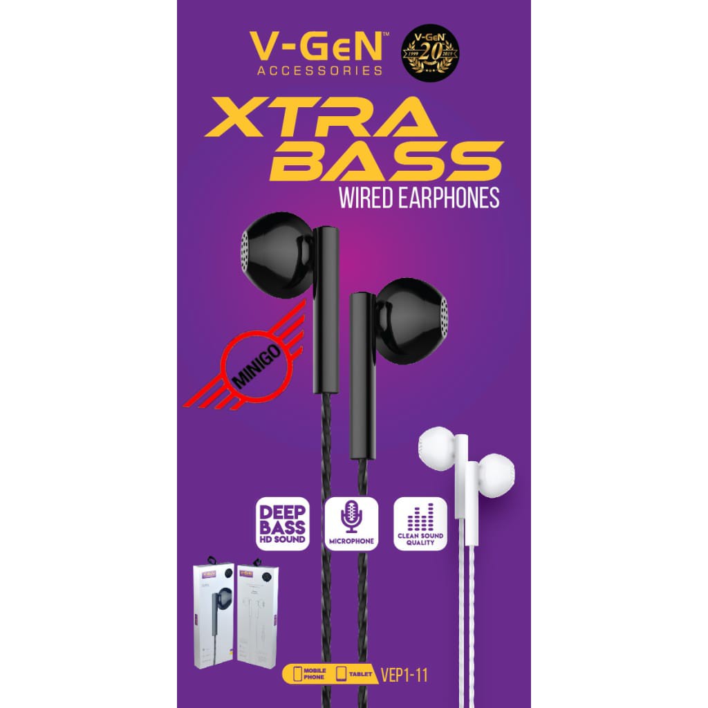 Handsfree V-GeN VEP1-11 Original DEEP BASS Wired Earphone Headset Stereo Sound VGEN-Handsfree V-Gen Series by.minigo