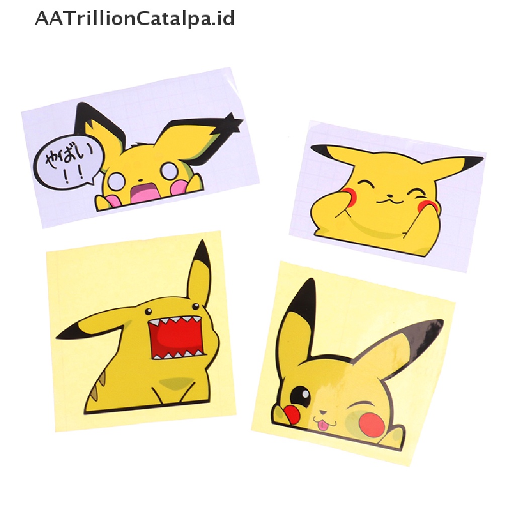 Aatrillioncatalpa 2Pcs / set Stiker Motif Kartun Pikachu Lucu Tahan Air Untuk Dekorasi Jendela Mobil