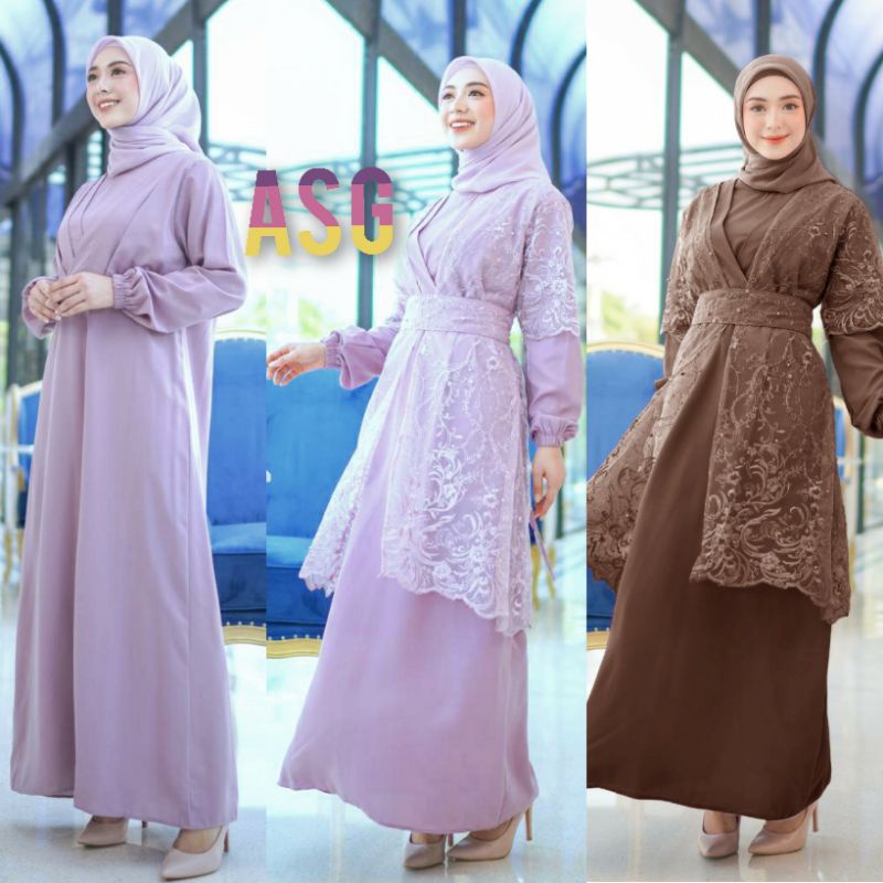 ♡New Gamis + Outer♡ Yessa Dress 2 in 1 Fashion /  Gamis Brukat Mewah Seragam Pesta Kondangan