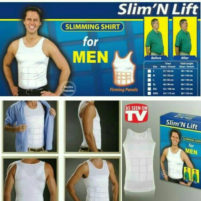 SLIM N LIFT MEN baju kaos pakaian kaus dalam dalem daleman dalaman baju shirt fit tank top tangtop singlet korset corset korslet pelangsing pengecil pria perut body buncit atasan olahraga gym jumbo big size pria man laki laki cowok dewasa jumbo shaper