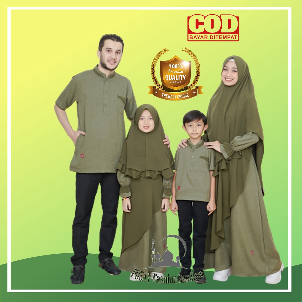 Baju Gamis Sarimbit Set Keluarga Muslim Gamis Keluarga Set Pakaian Keluarga Muslim Eksis WARNA HIJAU