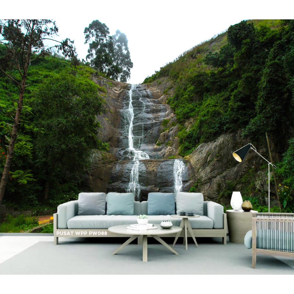 TERLENGKAP, Wallpaper Pemandangan Alam Air Terjun 3D, wall banner dinding 3d Custom Kota Makassar
