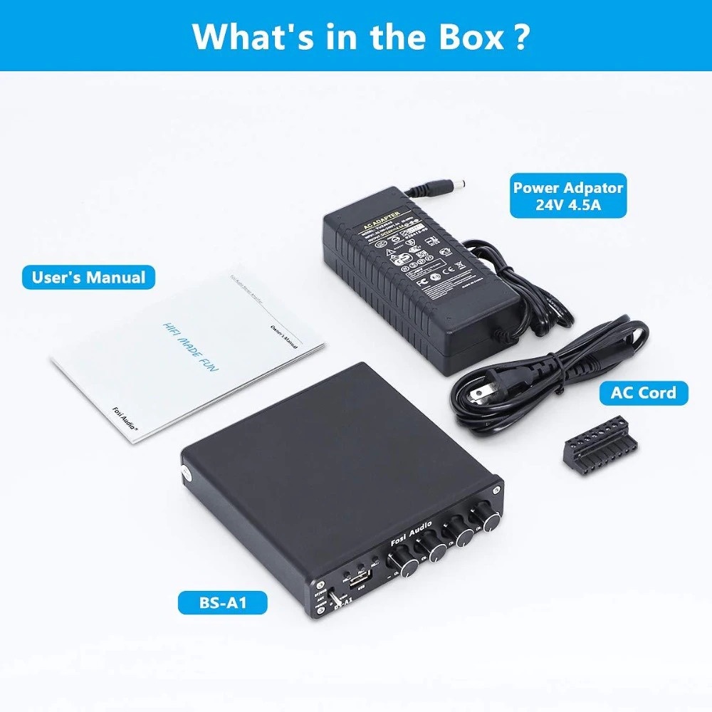 Fosi Audio Bluetooth 5.0 Amplifier 4.0 Channel Amp Class D 4x50W for Home Speaker - BS-A1 - Black