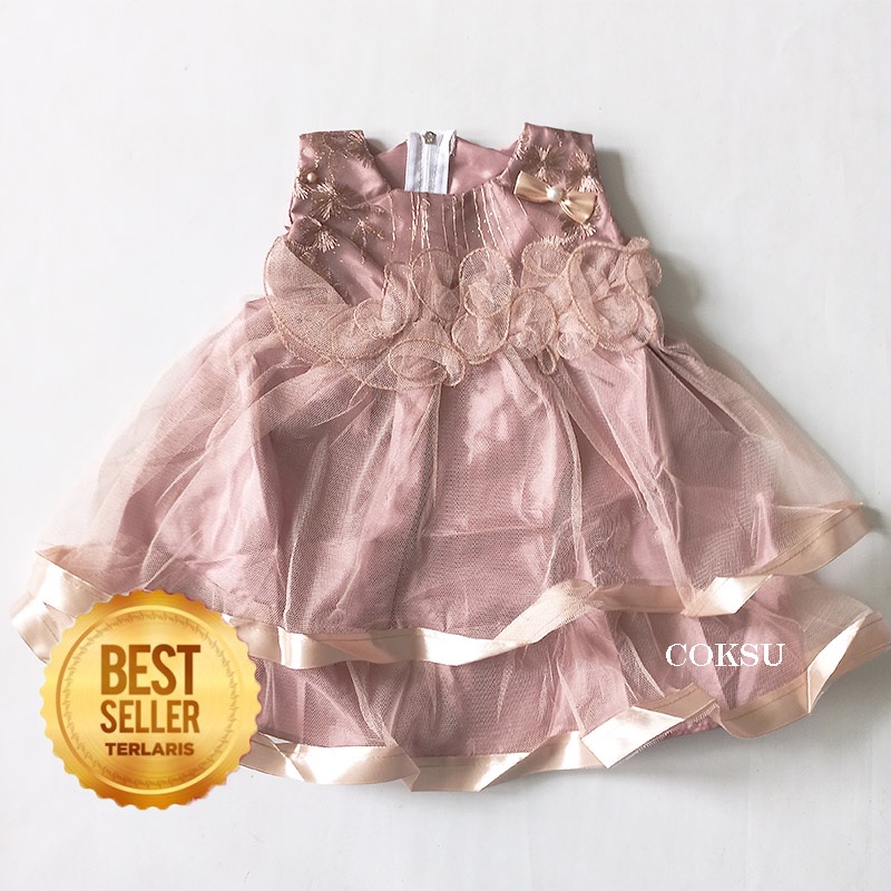 Gaun Bayi Perempuan 0 6 bulan Warna Abu Silver Korea Kekinian Import Dress Baby Cewek Ulang Tahun Sleeveles New Born KA103