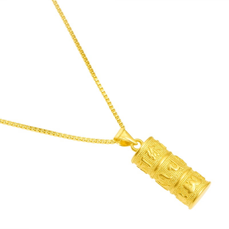 Kalung Emas Asli Kadar 375 Dengan Liontin Enam Karakter Mantra 3D Daming Mantra Buddha Untuk Pria