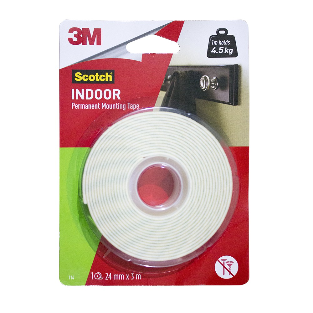 Indoor Permanent Mounting Double Tape  3M 24 mm x 3 m Scotch 114