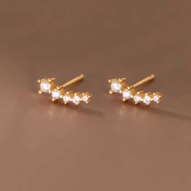 Anting Stud Mini Bahan 925 Sterling Silver Aksen Zircon Gaya Korea Untuk Wanita