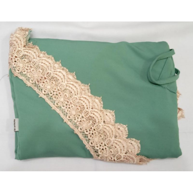 Jilbab Instan Serut Prada Renda Import Jersey Super Premium Model Bergo Terbaru-Ijo Toskah