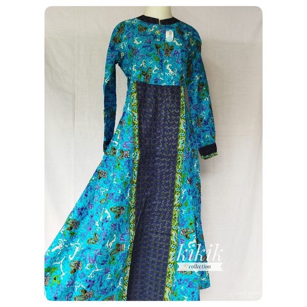 Gamis Long Dress Bahan Katun Batik Premium Pakaian Muslim Wanita Murah Adem Busui Friendly Tunik Tra