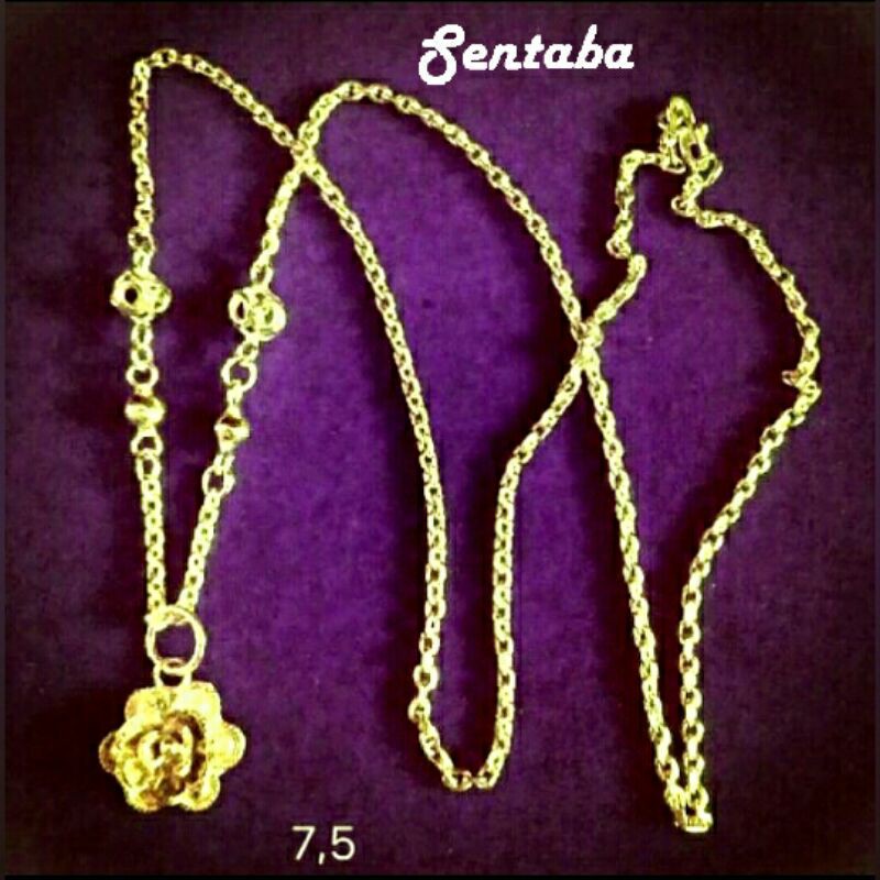 Kalung Mawar Perak Murni Lapis Emas