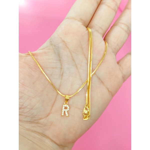 KALUNG KASANDRA DEWASA DAN LIONTIN INISIAL PERAK 925 LAPIS EMAS 24K