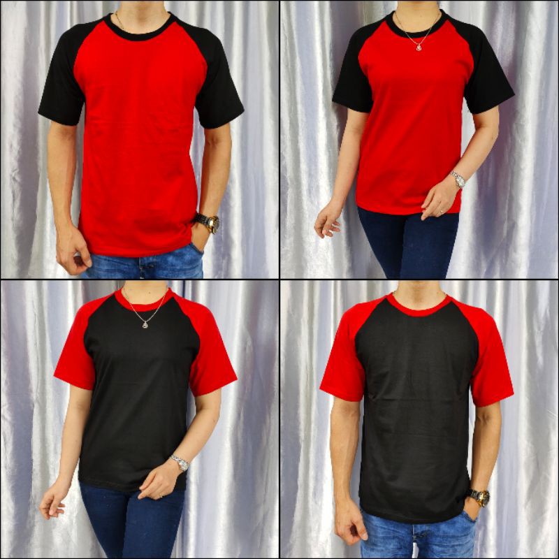 Kaos reglan polos pendek merah-hitam /hitam-merah uk m l XL xxl dewasa