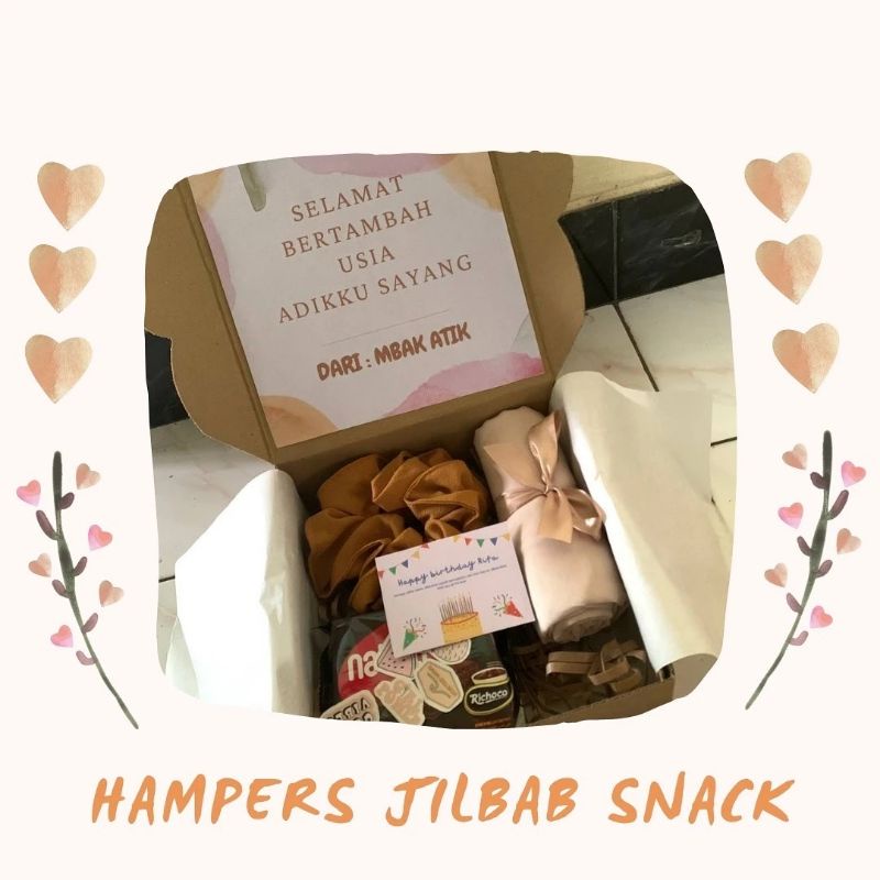 

hamper jilbab snack/ Gift Box / Kado Ulang tahun / Kado Wisuda