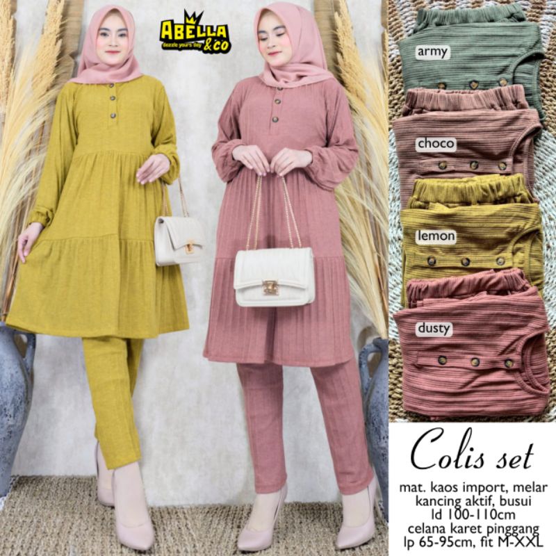 COLIS SET BY ABELLA/ BAJU SETELAN TUNIK JUMBO / ONESET BIGSIZE MELAR / SETELAN BIGSIZE BAHAN KAOS IM