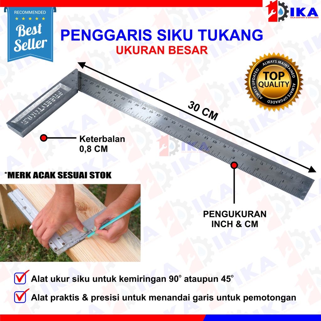 Penggaris Siku Tukang Besi Pasekon 25 cm 10 inch / 30 Cm 12 inch Termurah alat ukur akurat