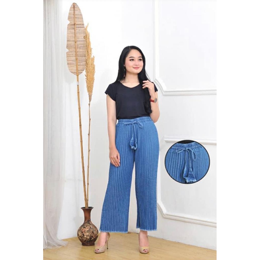 [TERLARIS] CELANA KULOT JEANS PLISKET UMBRELLA MODEL Kekinian