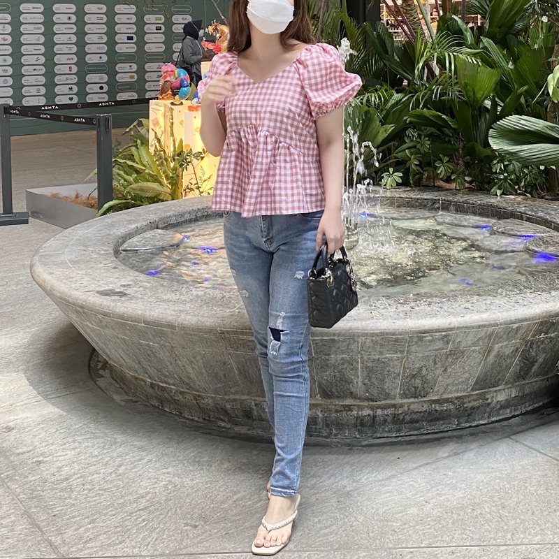 Ara Top - Blouse Lengan Balon / Blouse Katun / Blouse kotak / Atasan Katun / Atasan Wanita Blouse-3