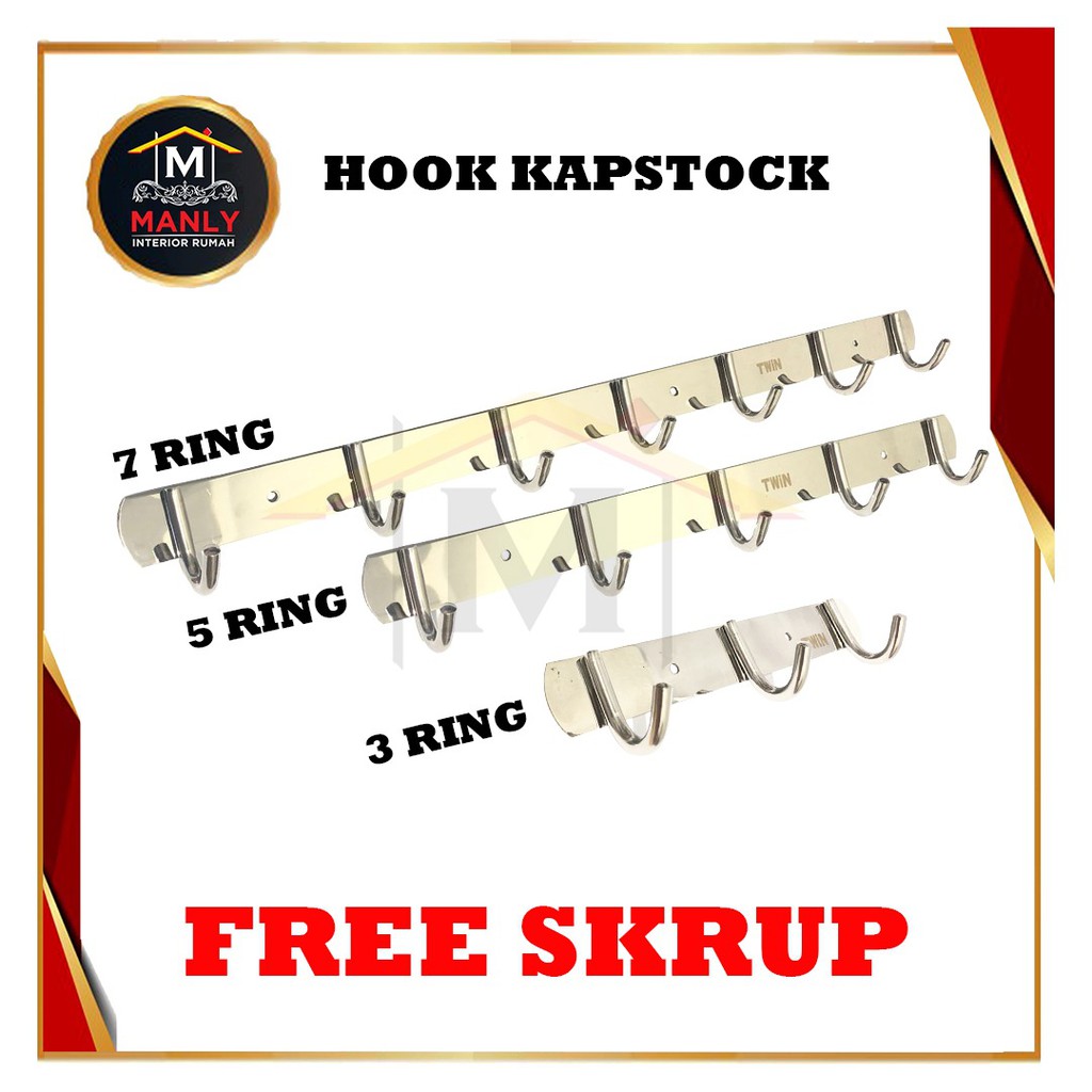 Kapstok Stainless Gantungan Baju / Cantolan Hook Kait 3 - 7 Hook Stainless Capstok, FREE SEKRUP