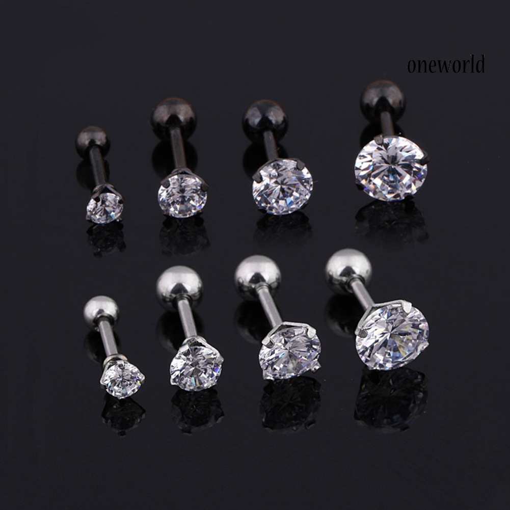 OW@ 1Pc Unisex Cubic Zirconia Inlaid Titanium Steel Stud Earring Cartilage Jewelry