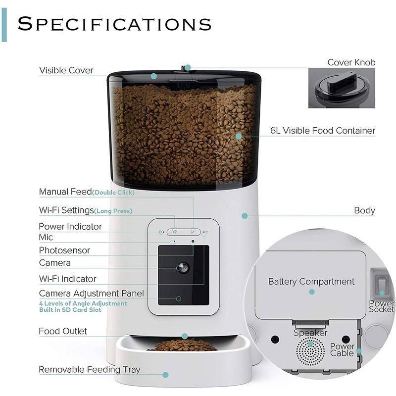 6L WIFI 1080P Smart Pet Feeder Gratis CCTV Android+IOS WIFI Kontrol Otomatis Dispenser Makanan Smart Wi-Fi Pet Feeder