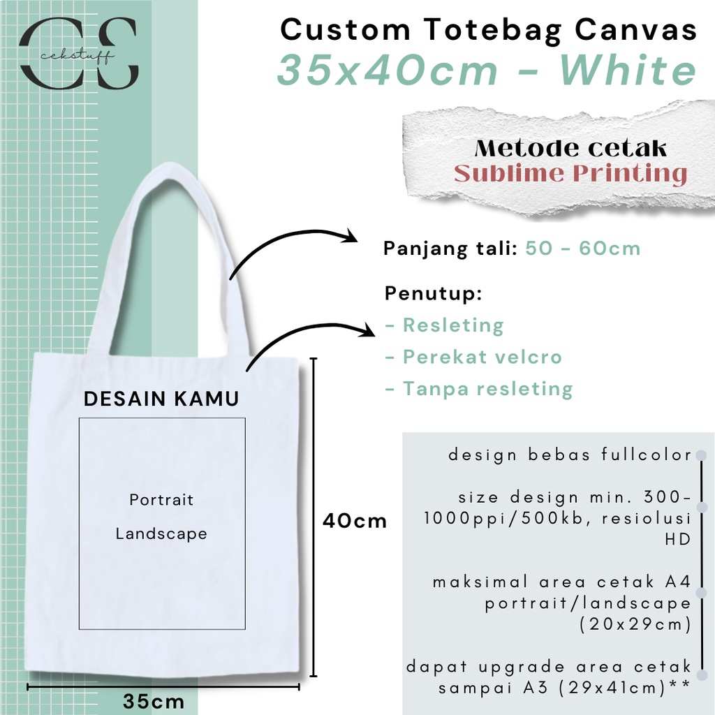 (35x40) CUSTOM TOTEBAG KANVAS SATUAN MURAH CUSTOM TOTEBAG SEKOLAH / TOTEBAG KULIAH / TAS KULIAH / TAS SEKOLAH