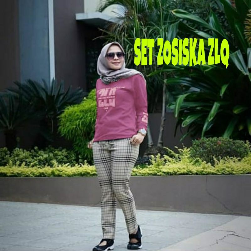 PCS SET ZOSISKA FASHION PAKAIAN WANITA SETELAN ATASAN DAN CELANA CT