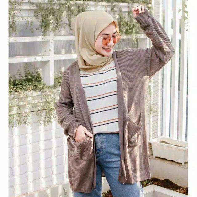 KARDIGAN BELLE/CARDI OVERSIZE RAJUT PREMIUM-Burgundi