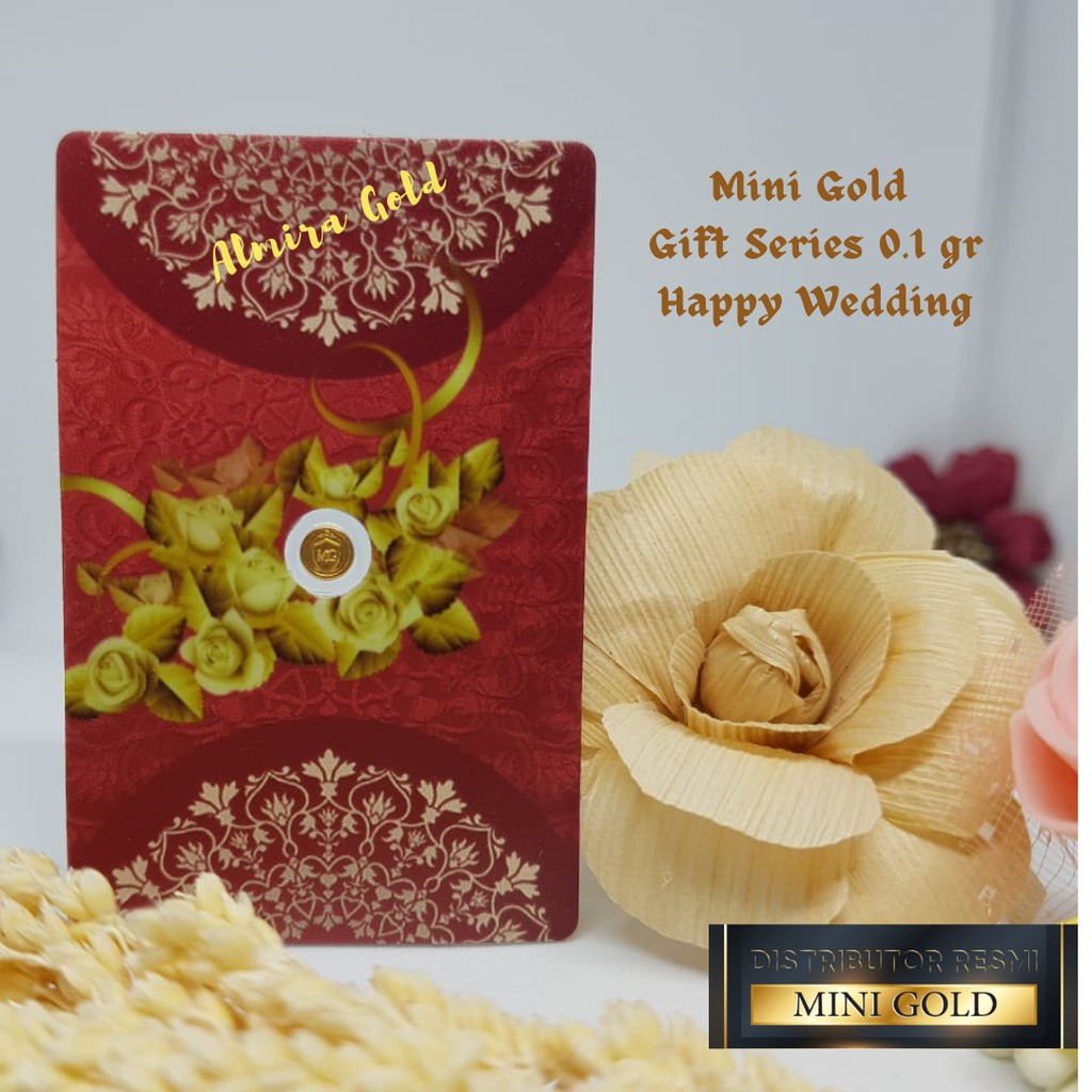 MINI GOLD GIFT SERIES HAPPY WEDDING LOGAM MULIA 24 K EMAS BATANGAN 0.1 GRAM